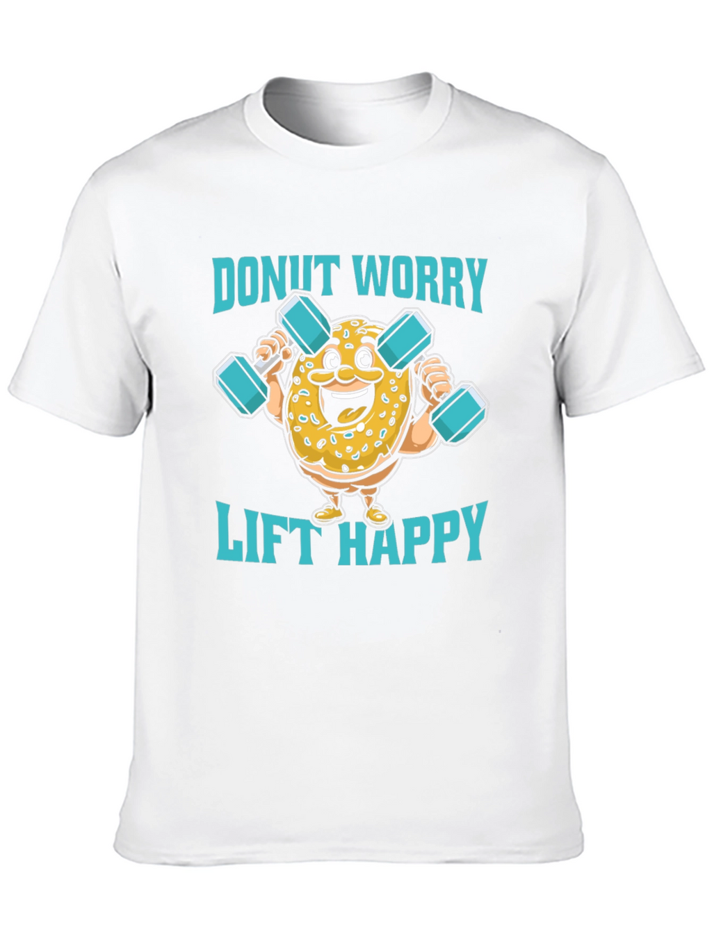 Donut Worry Lift Happy Black Graphic T-Shirt