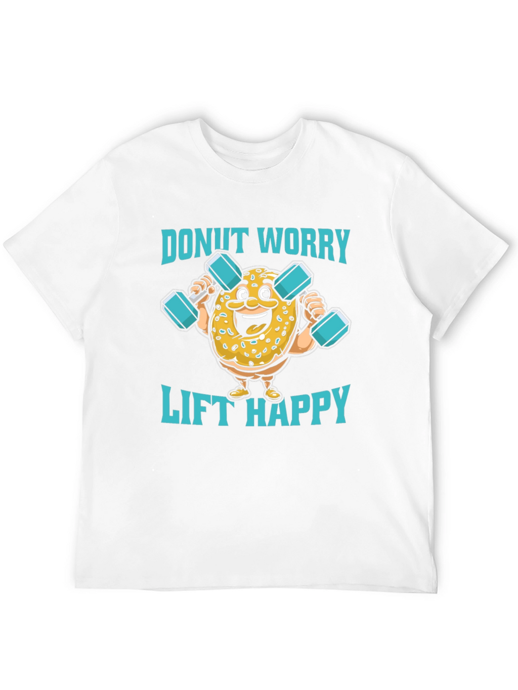 Donut Worry Lift Happy Black Graphic T-Shirt