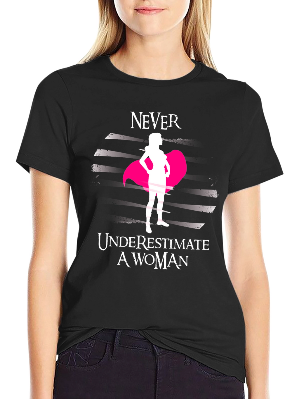 Never Underestimate a Woman Black Tee
