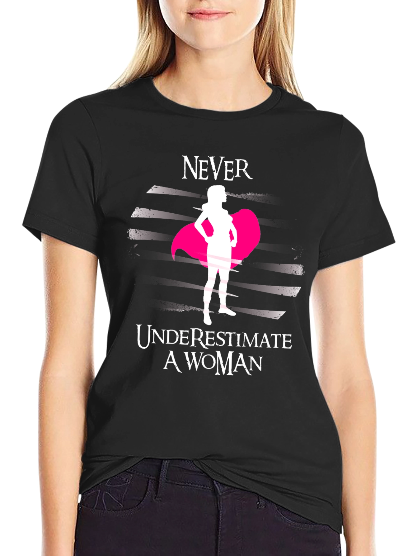 Never Underestimate a Woman Black Tee