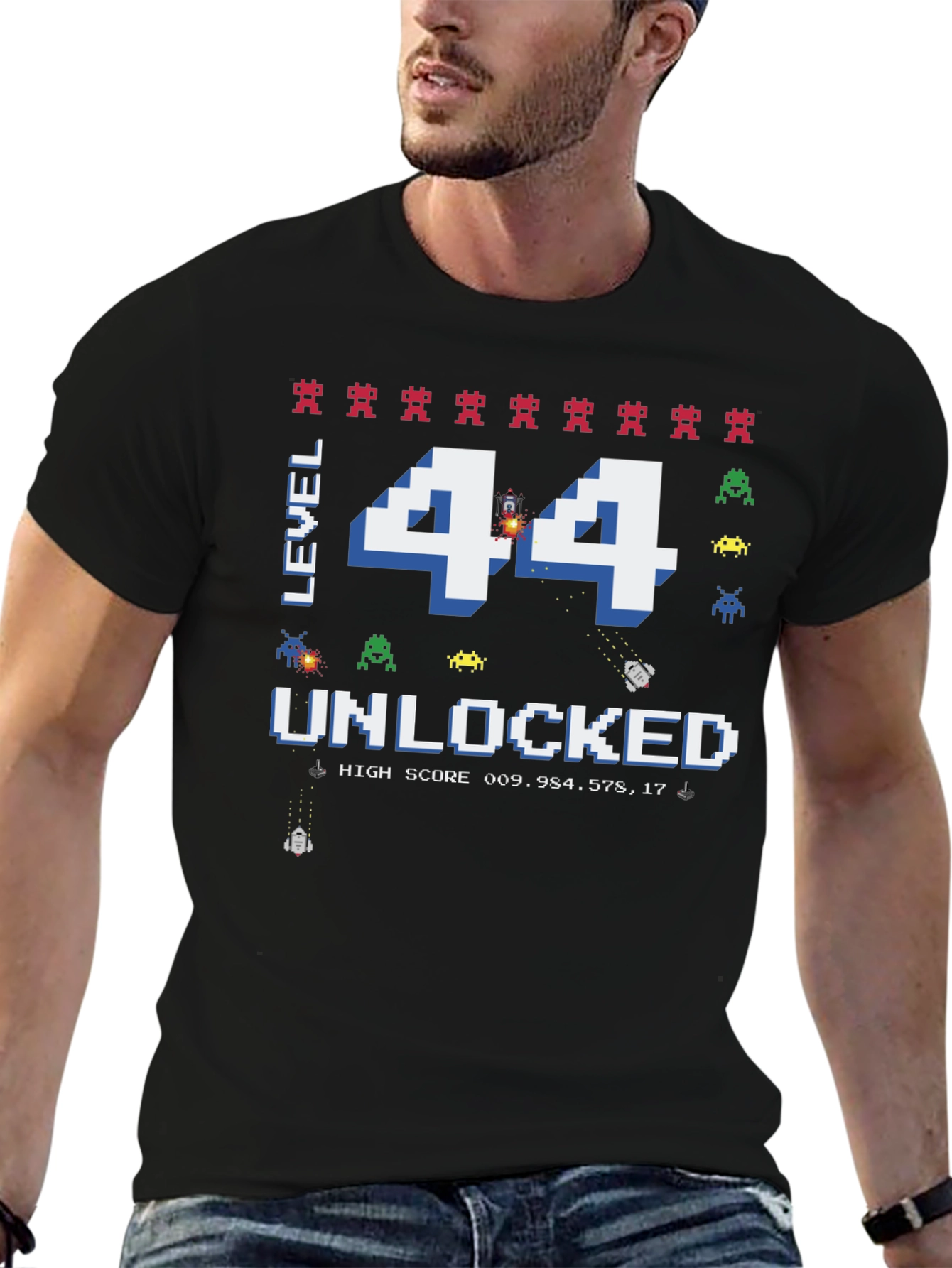 Level 44 Unlocked Graphic T-Shirt - Gamer Birthday Tee