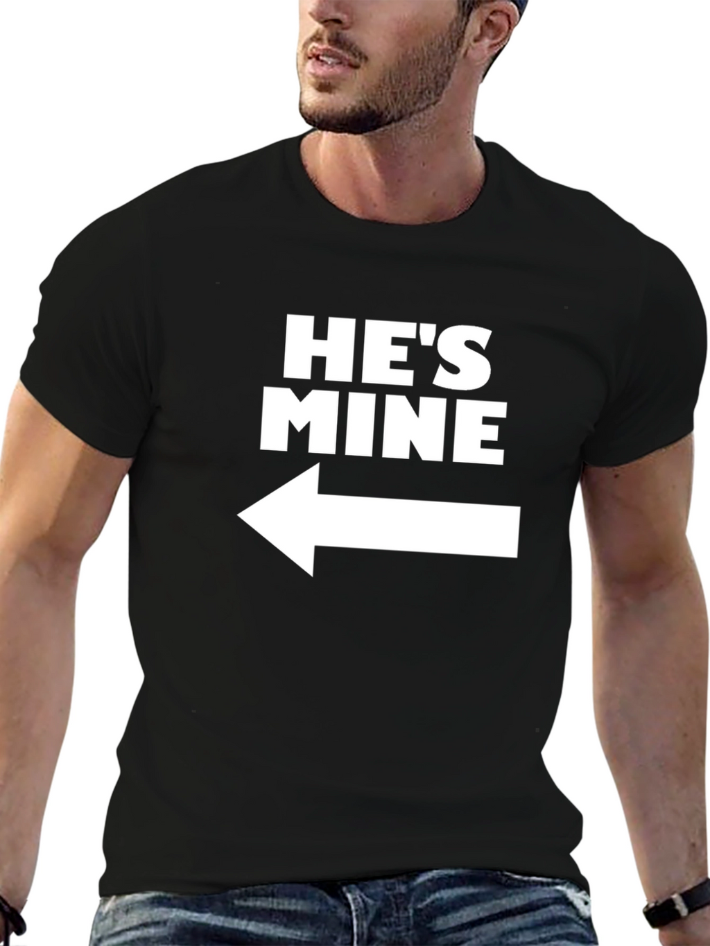 Hes Mine Black T-Shirt - Left Arrow Graphic