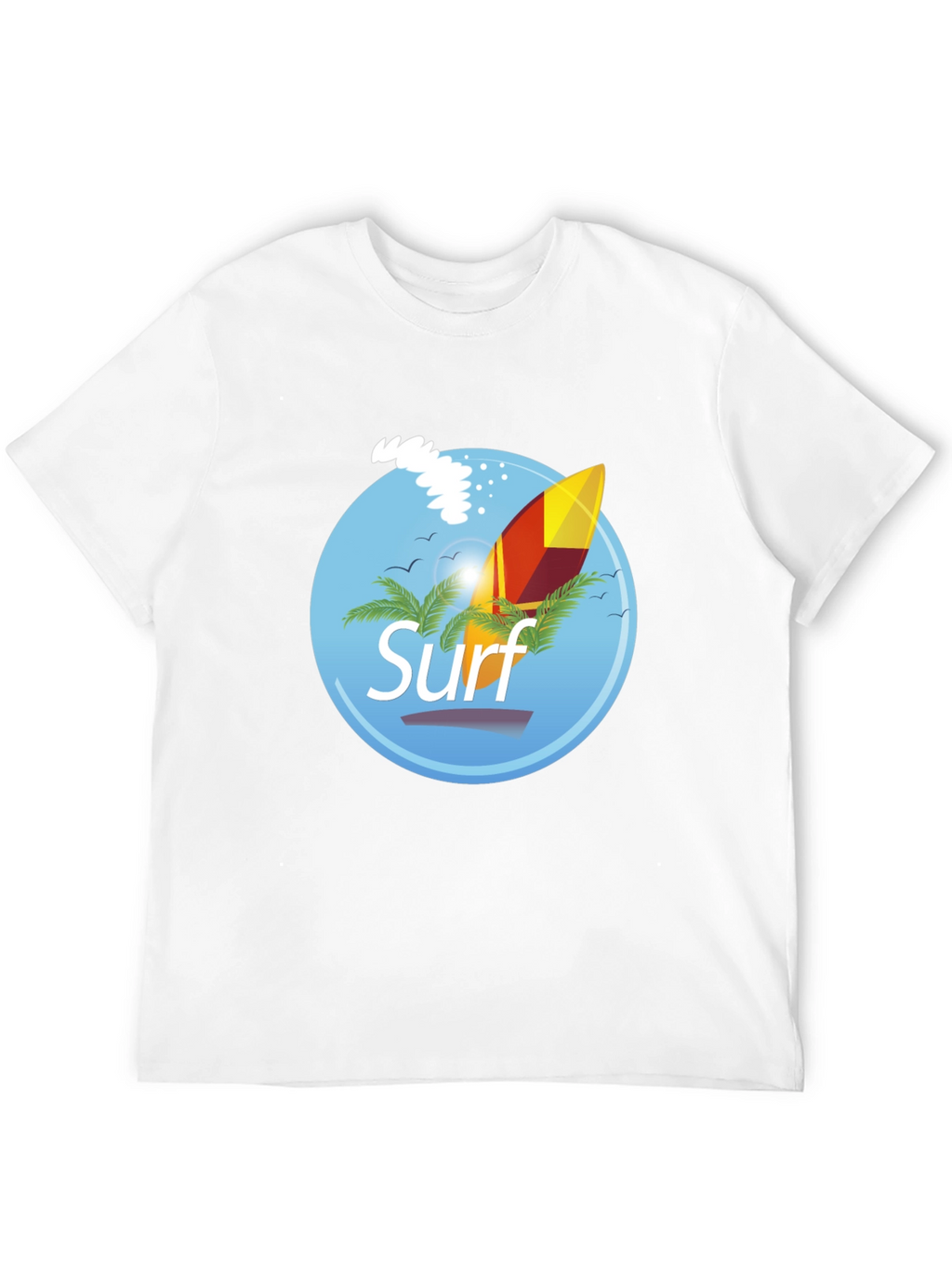 Surf Graphic T-Shirt - Black Palm Trees Surfboard