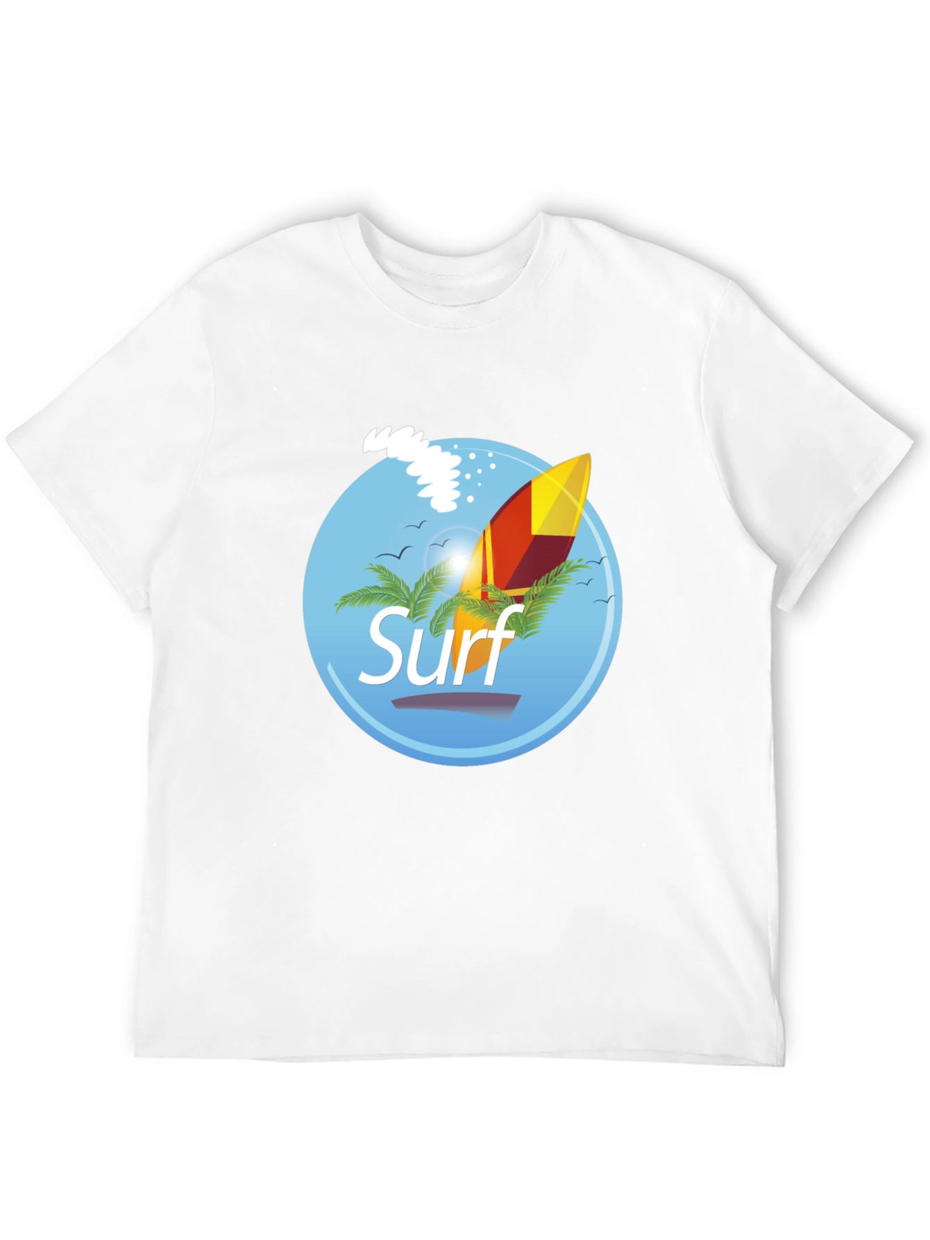 Surf Graphic T-Shirt - Black Palm Trees Surfboard