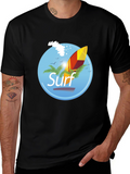 Surf Graphic T-Shirt - Black Palm Trees Surfboard