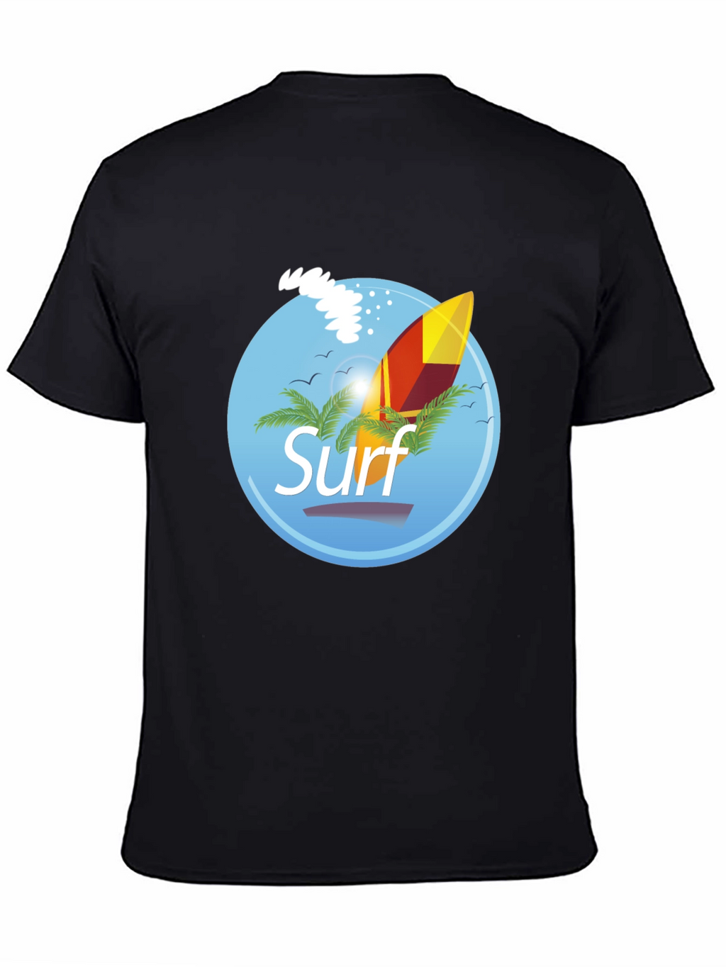Surf Graphic T-Shirt - Black Palm Trees Surfboard