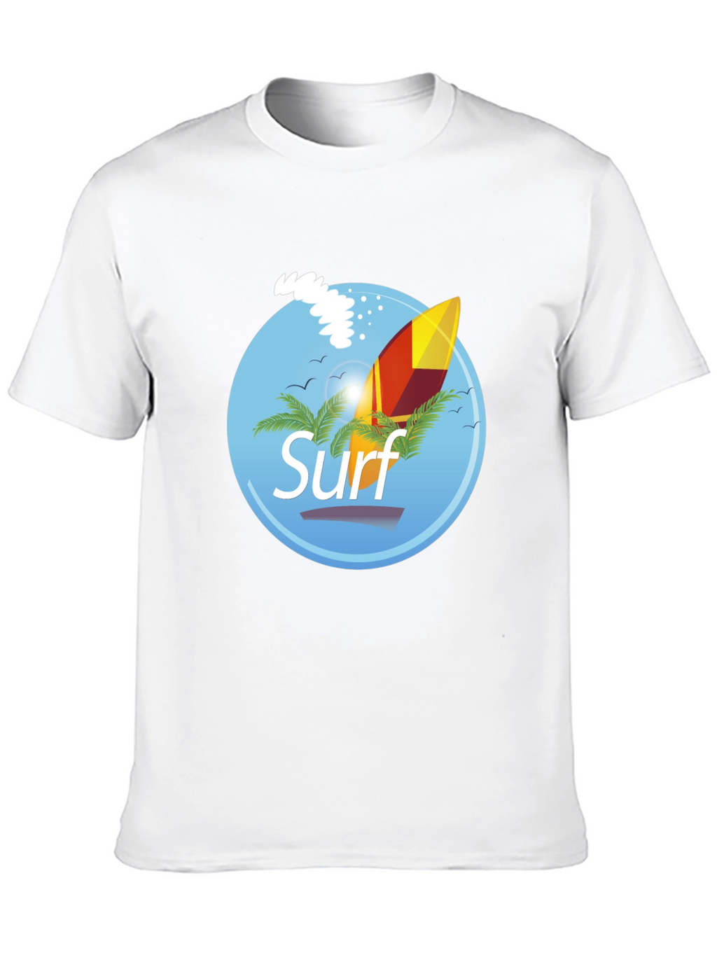 Surf Graphic T-Shirt - Black Palm Trees Surfboard