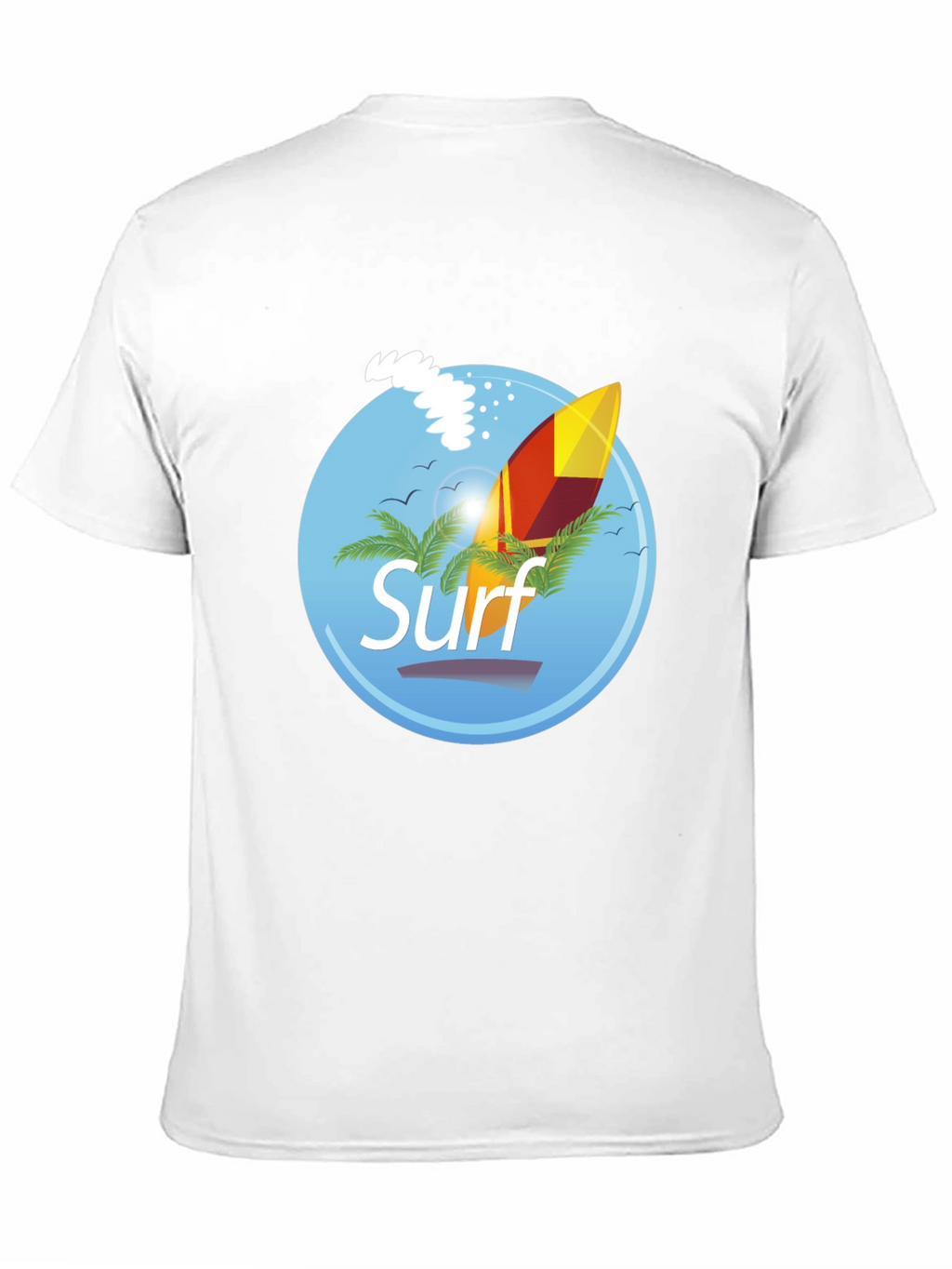 Surf Graphic T-Shirt - Black Palm Trees Surfboard