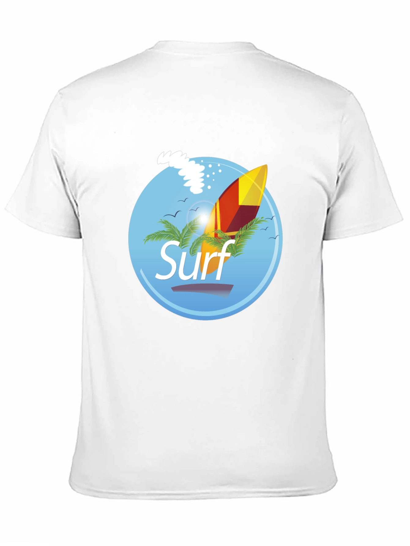 Surf Graphic T-Shirt - Black Palm Trees Surfboard