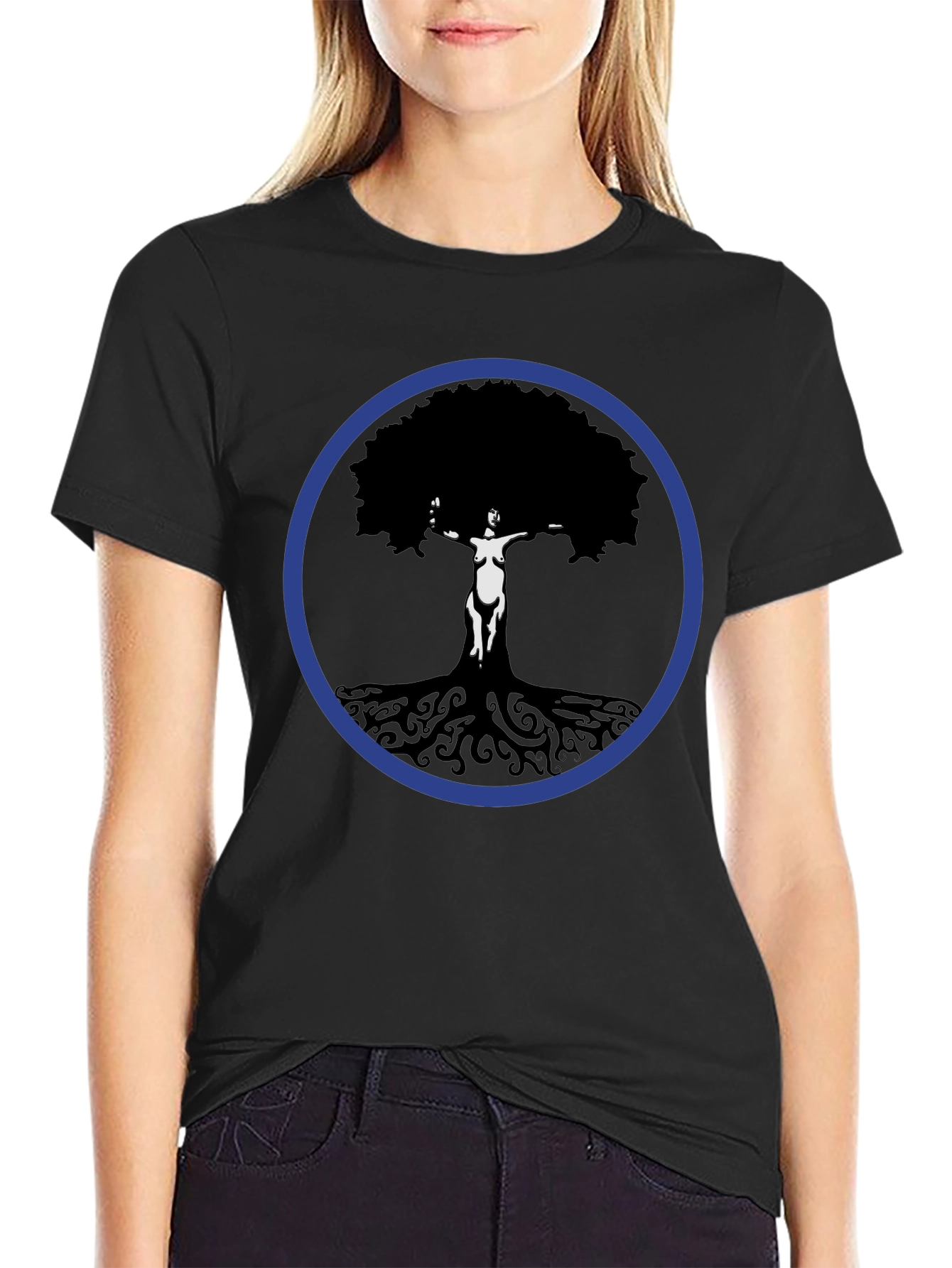 Tree Woman Graphic Tee - Black Cotton Blend
