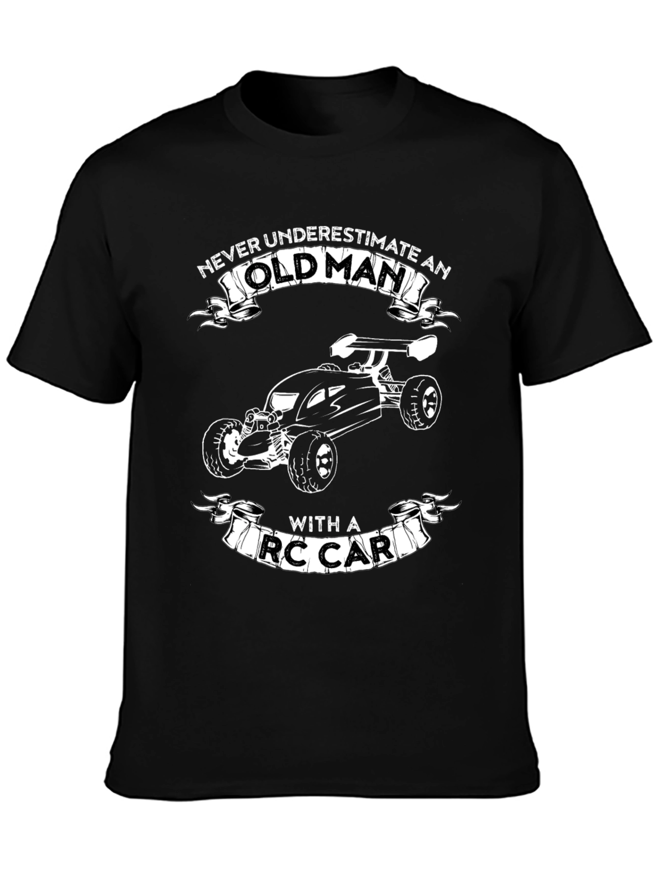 Never Underestimate Old Man RC Car Black T-Shirt