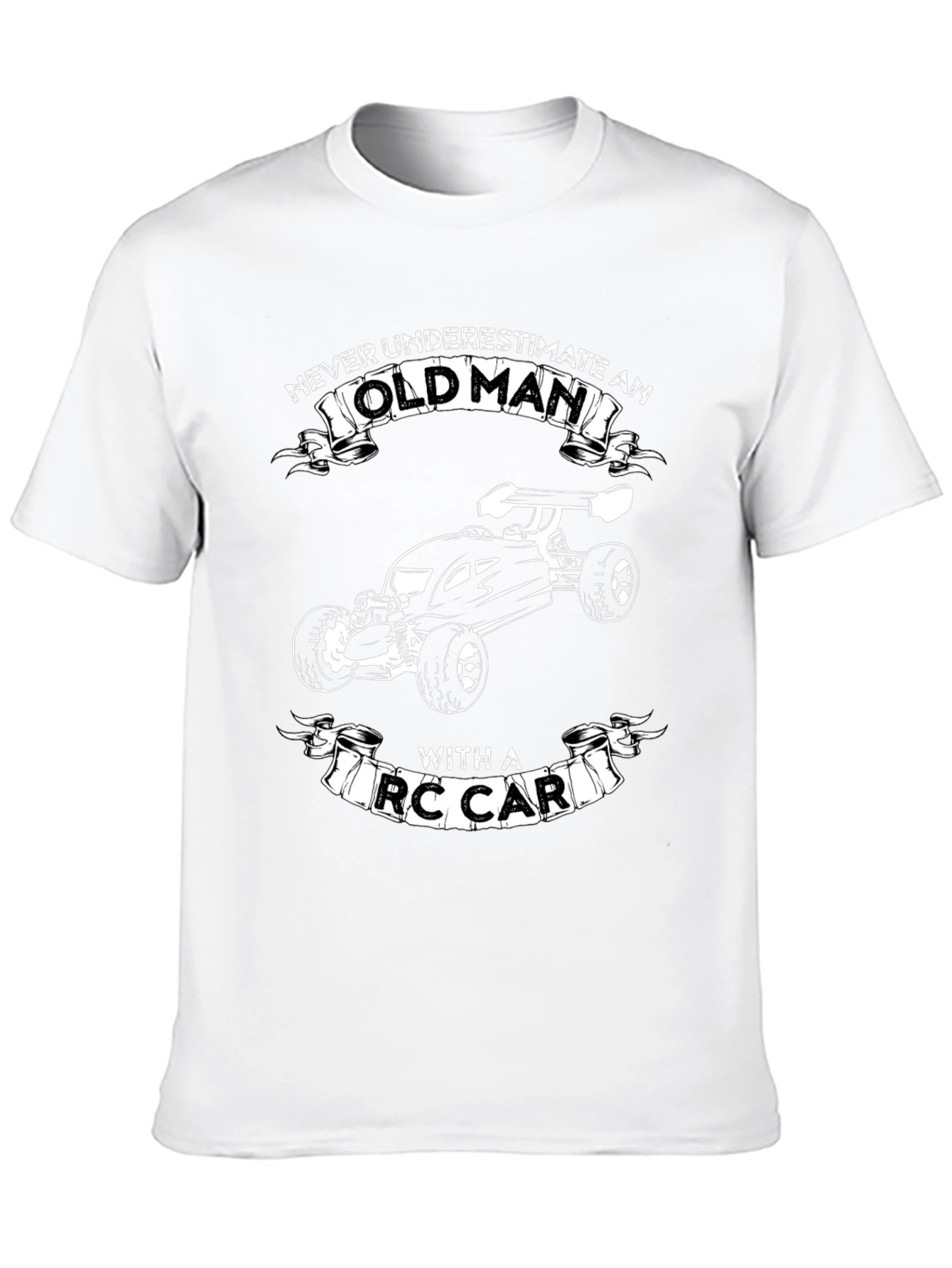 Never Underestimate Old Man RC Car Black T-Shirt