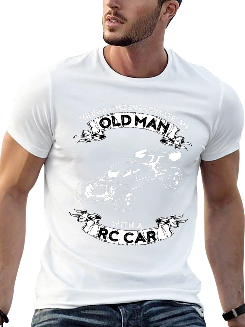 Never Underestimate Old Man RC Car Black T-Shirt
