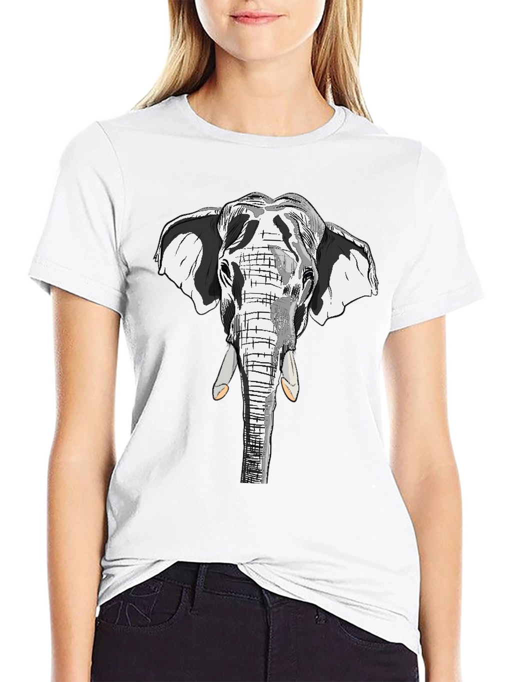 Elephant Graphic Print Black Cotton Tee