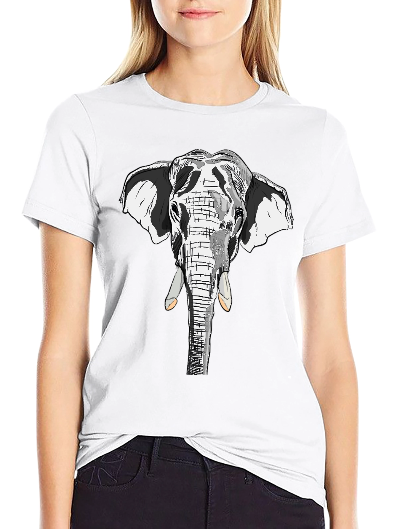 Elephant Graphic Print Black Cotton Tee