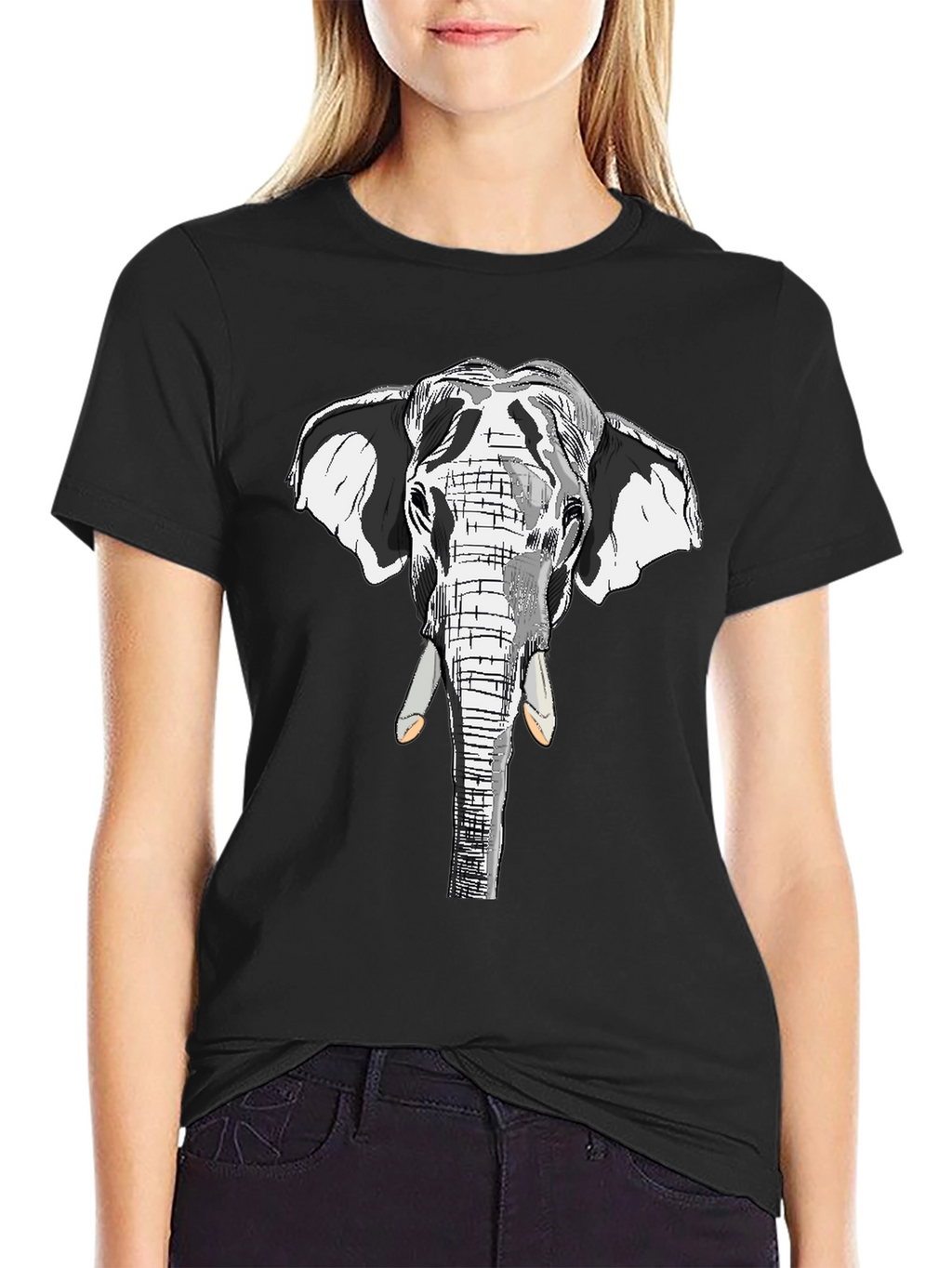 Elephant Graphic Print Black Cotton Tee