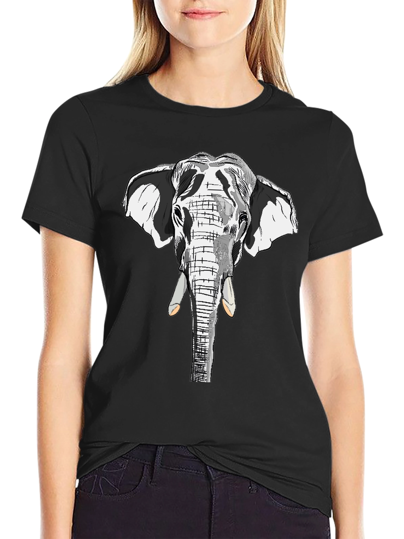 Elephant Graphic Print Black Cotton Tee