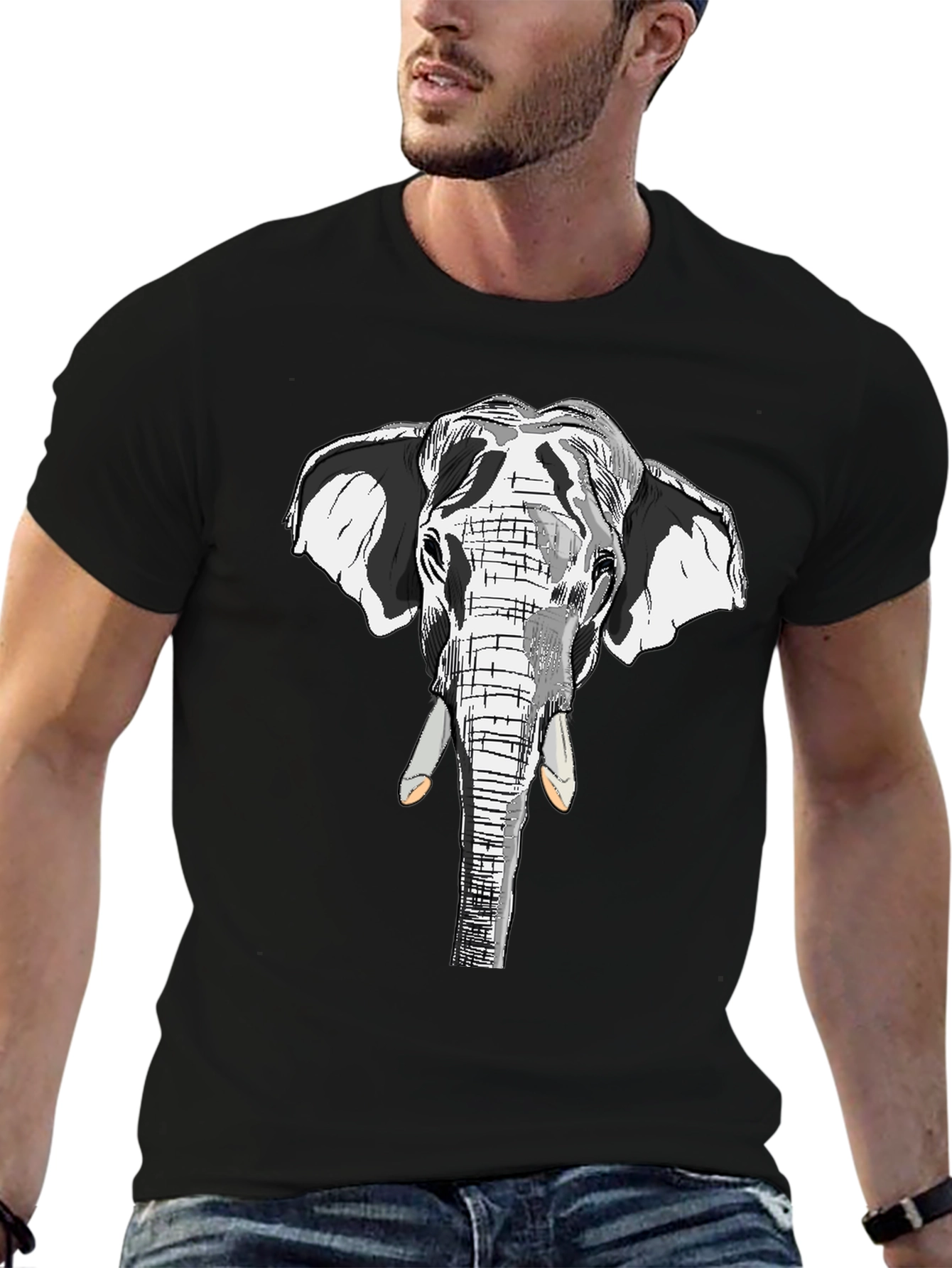 Elephant Graphic Print Black Cotton Tee