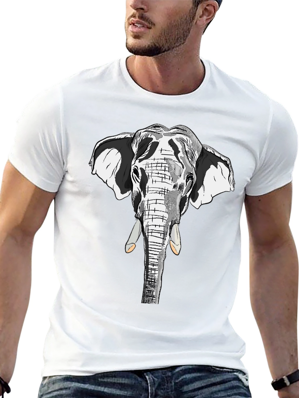 Elephant Graphic Print Black Cotton Tee