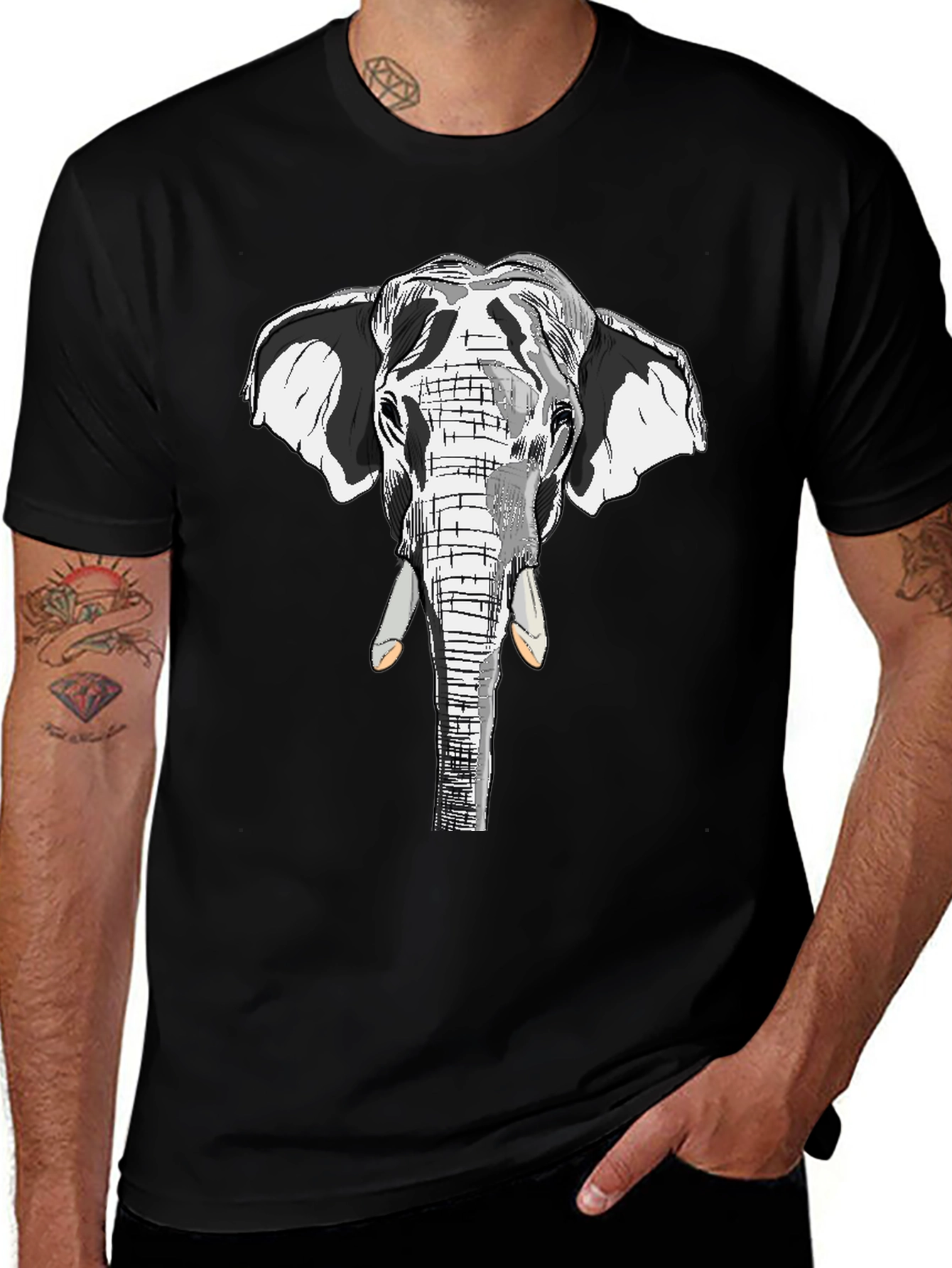 Elephant Graphic Print Black Cotton Tee