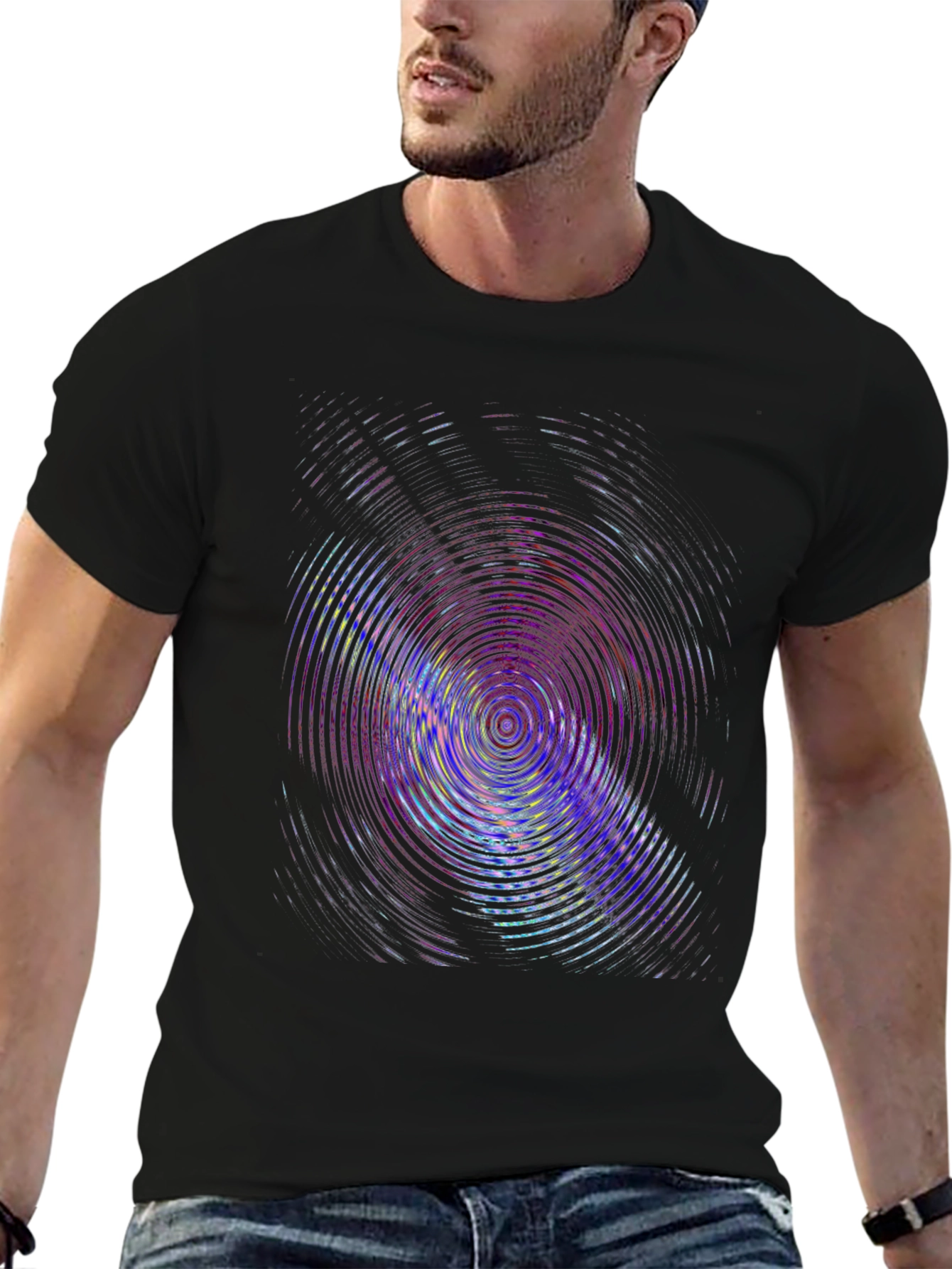Vibrant Ripple Effect Black T-Shirt