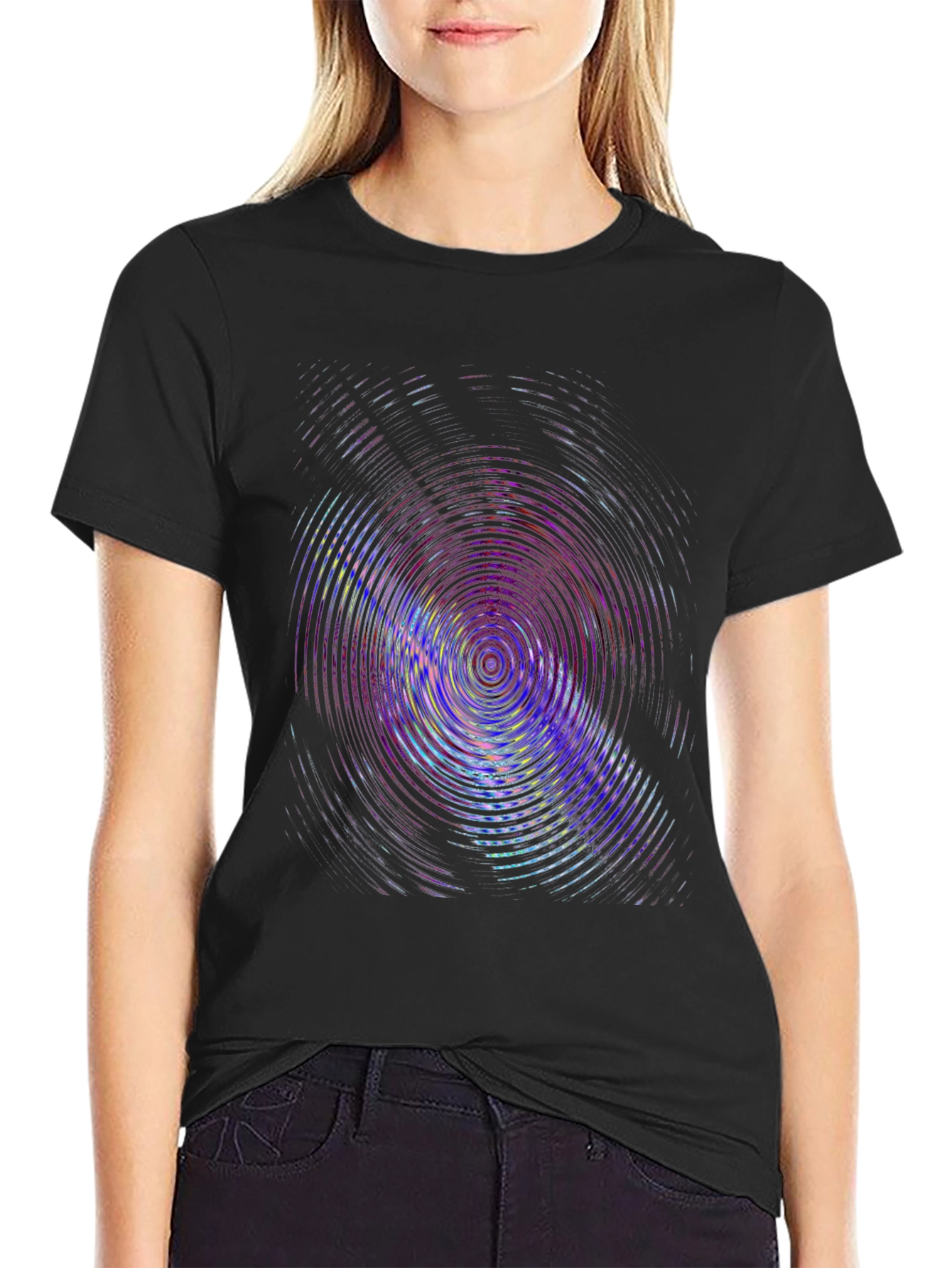 Vibrant Ripple Effect Black T-Shirt