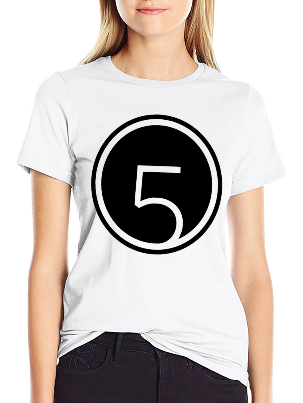 Minimalist Number 5 Graphic Black T-Shirt
