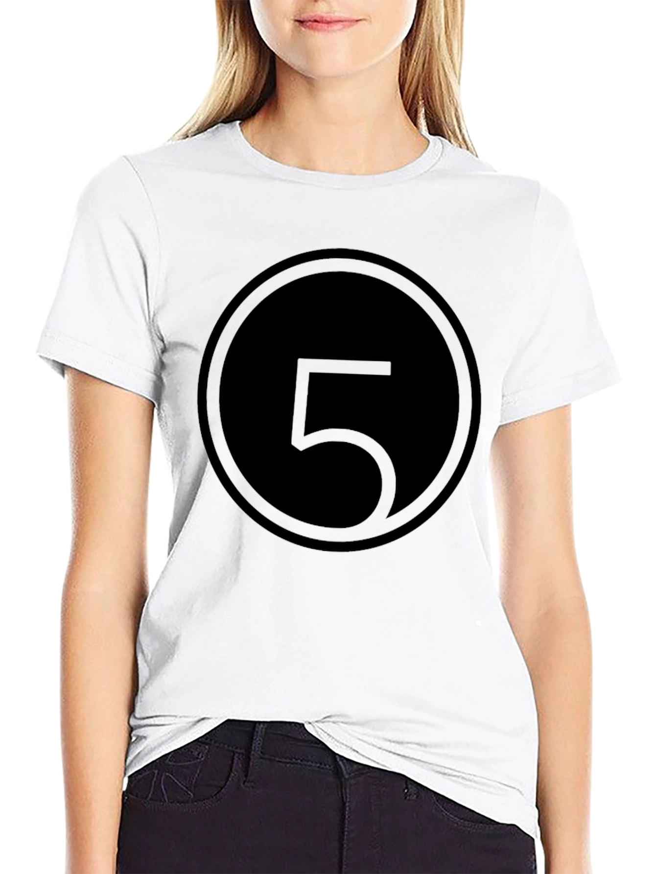 Minimalist Number 5 Graphic Black T-Shirt
