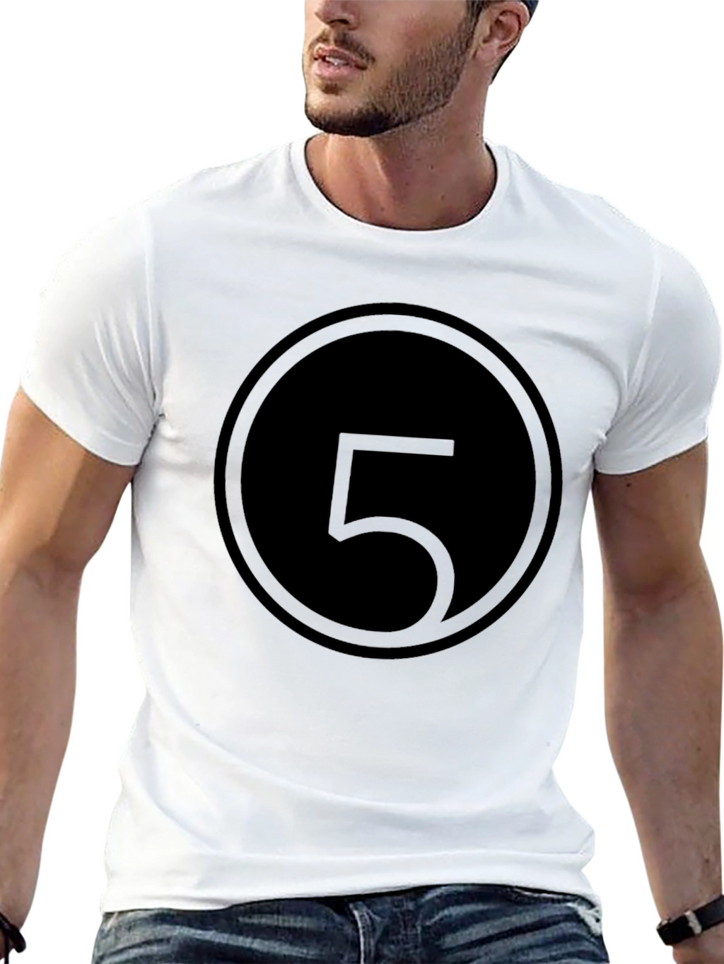 Minimalist Number 5 Graphic Black T-Shirt