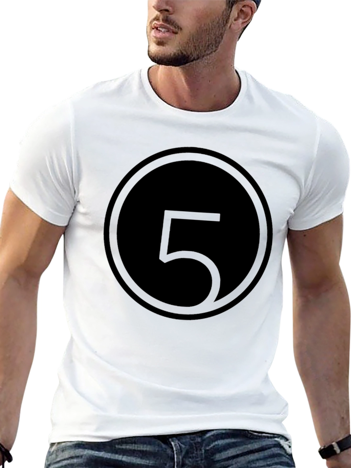 Minimalist Number 5 Graphic Black T-Shirt