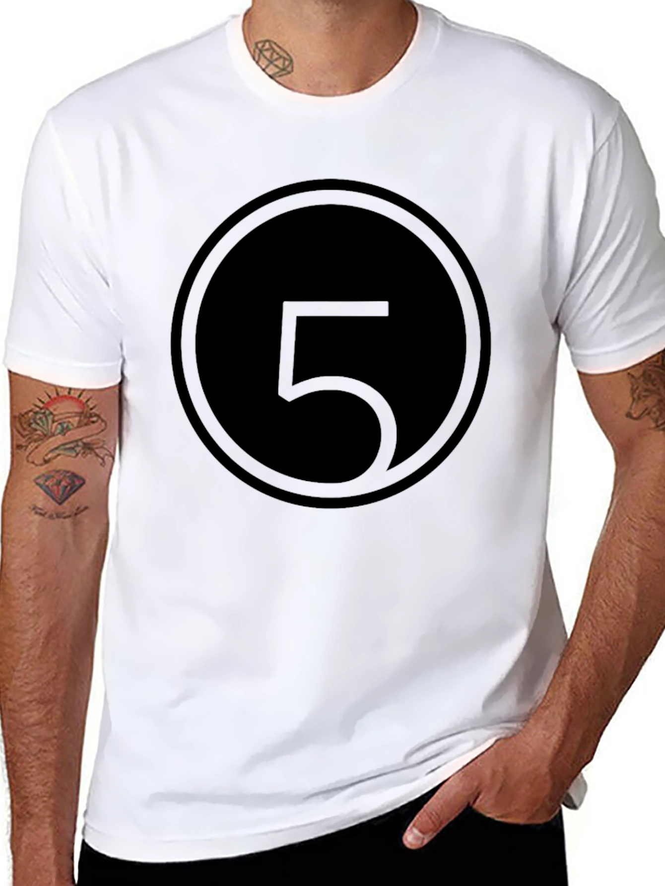 Minimalist Number 5 Graphic Black T-Shirt