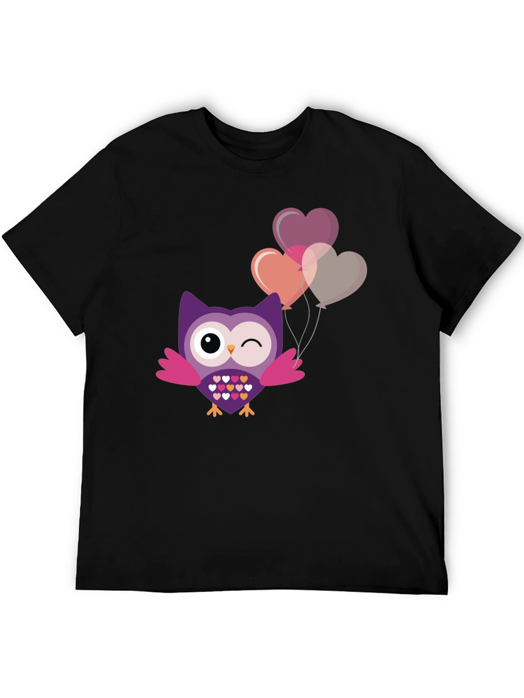 Cute Owl with Heart Balloons Graphic Tee
