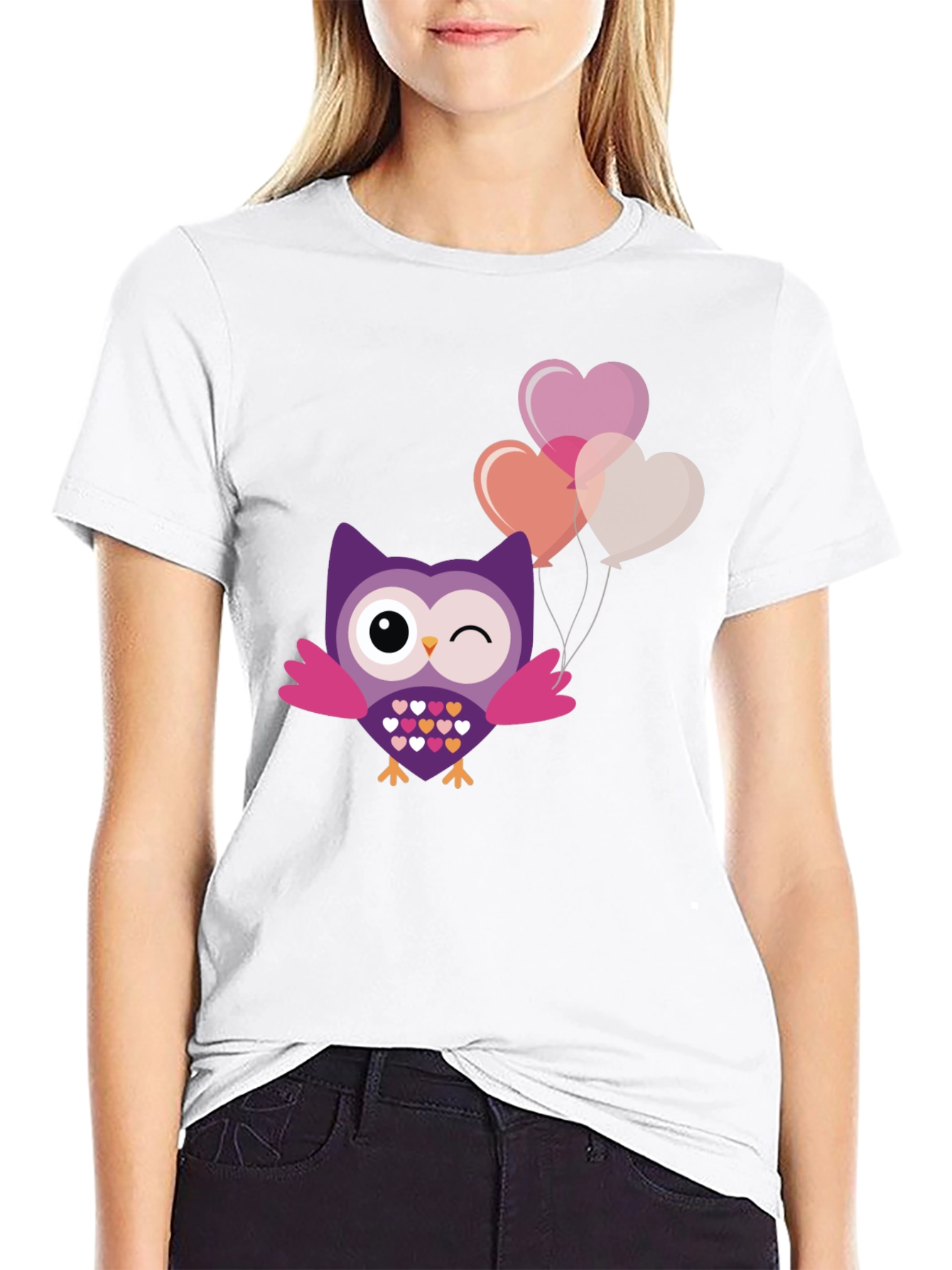 Cute Owl with Heart Balloons Graphic Tee