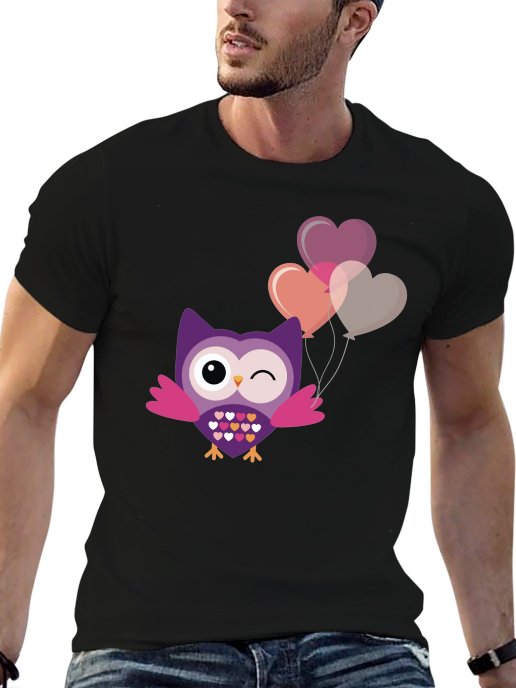 Cute Owl with Heart Balloons Graphic Tee