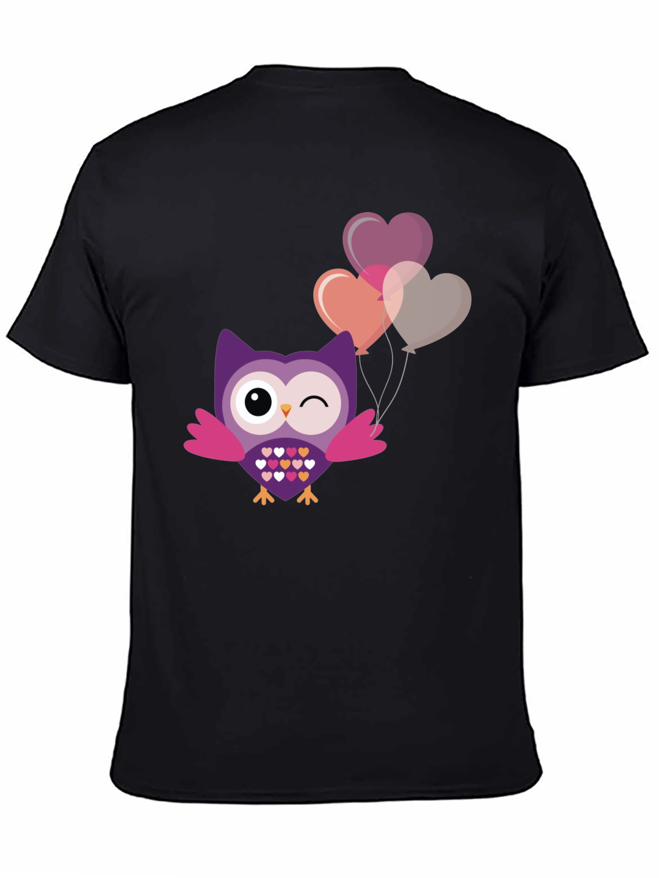 Cute Owl with Heart Balloons Graphic Tee