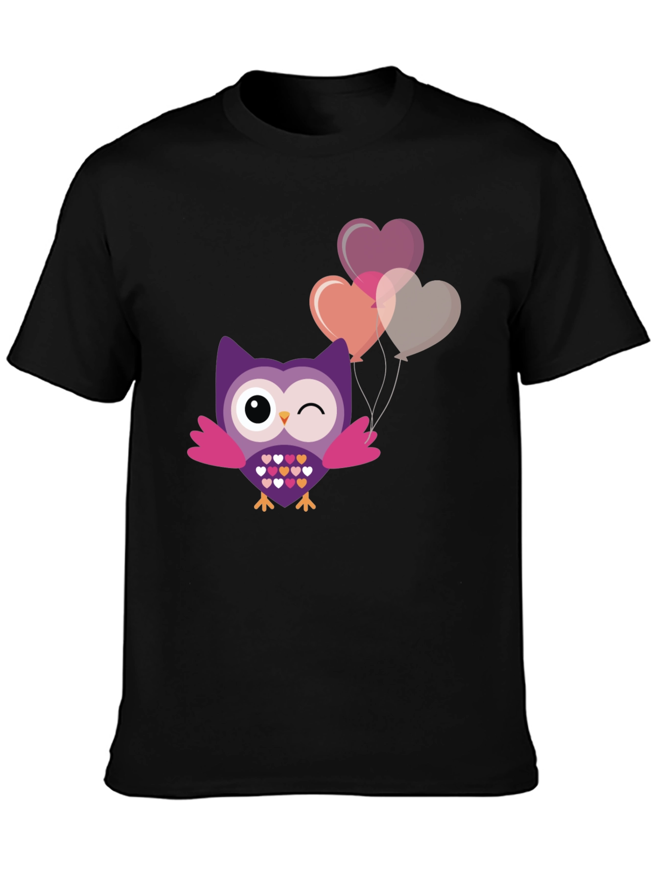 Cute Owl with Heart Balloons Graphic Tee