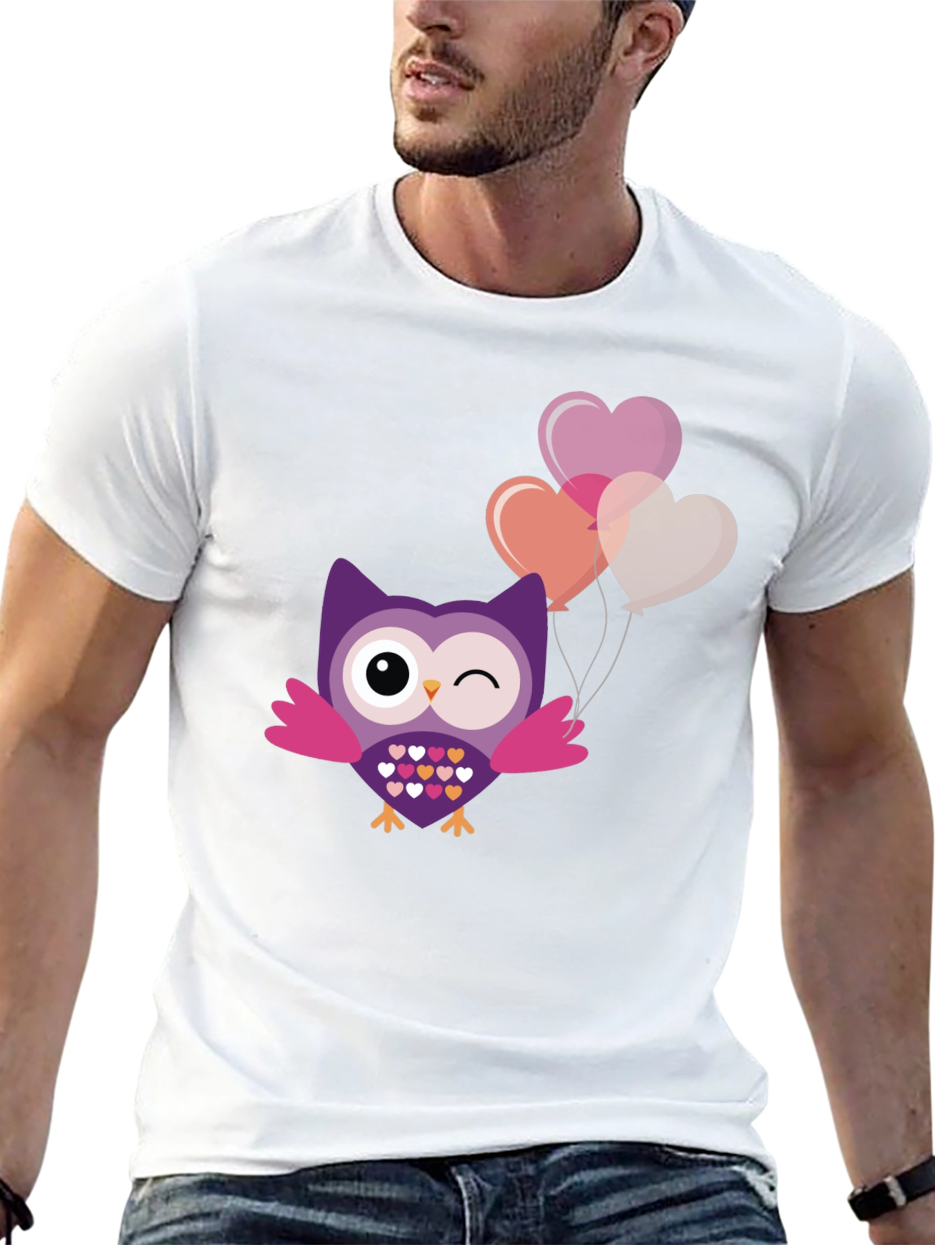 Cute Owl with Heart Balloons Graphic Tee
