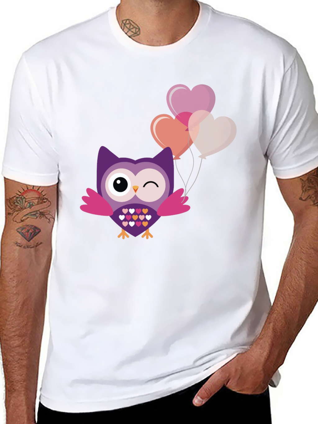 Cute Owl with Heart Balloons Graphic Tee