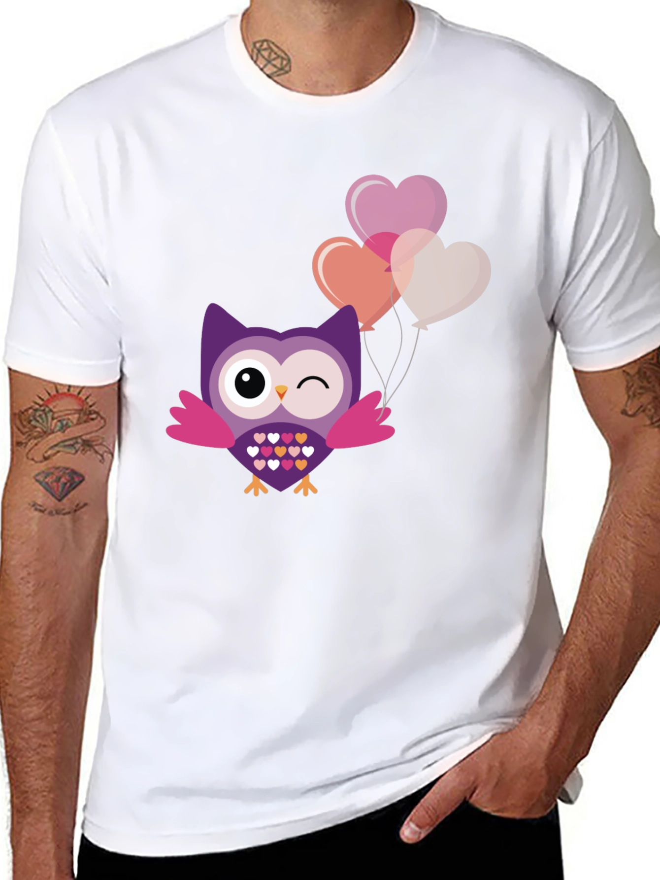 Cute Owl with Heart Balloons Graphic Tee