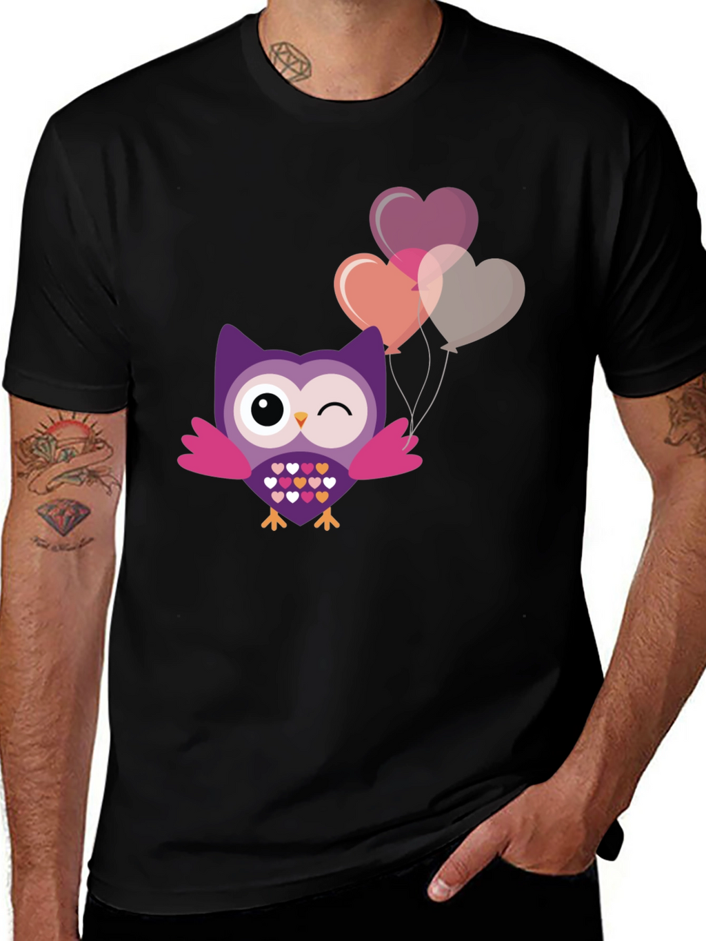 Cute Owl with Heart Balloons Graphic Tee