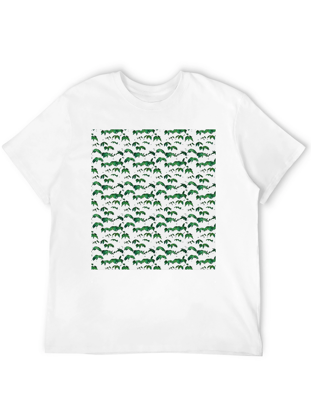 Green Leaf Pattern Black T-Shirt