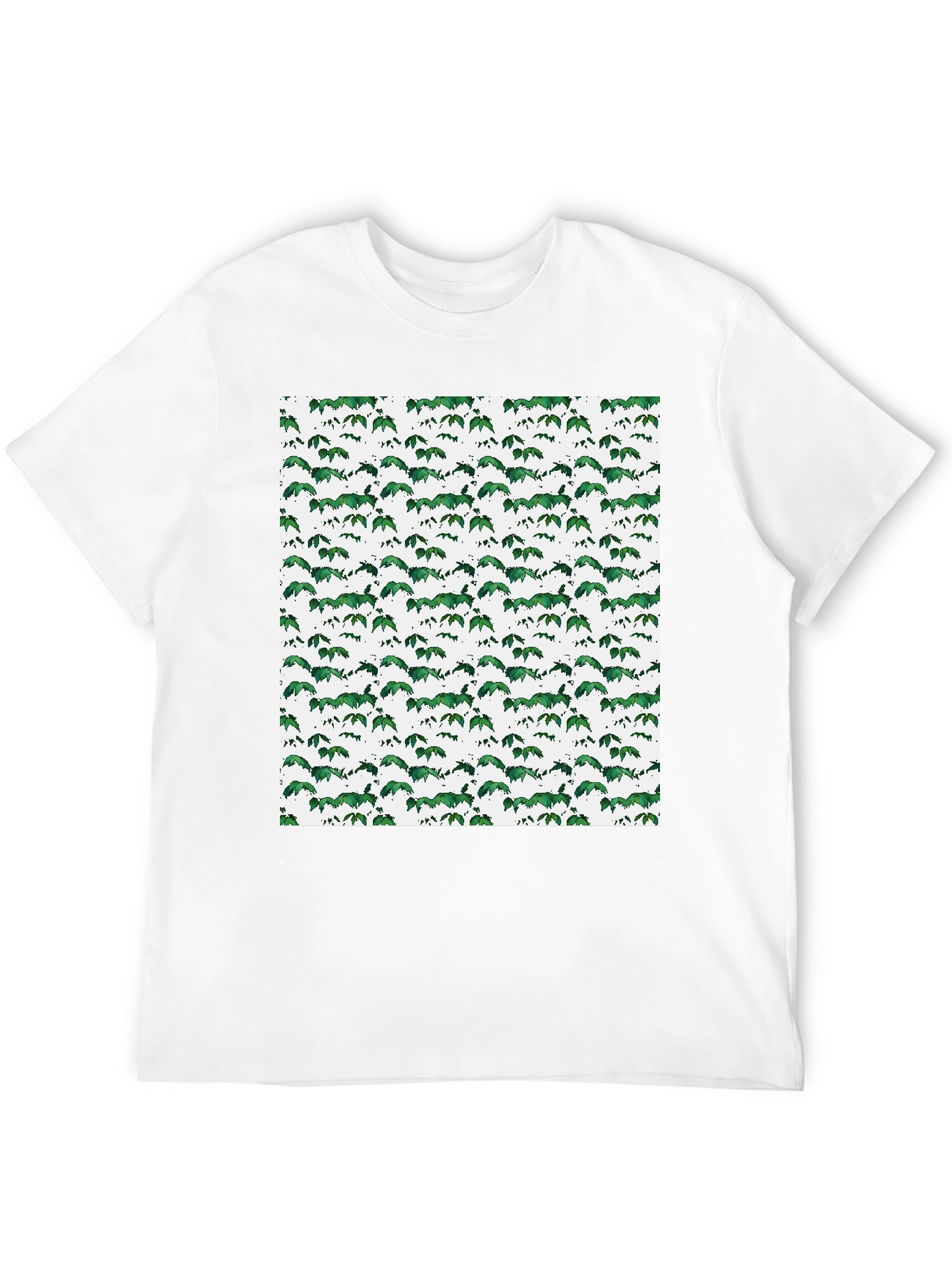 Green Leaf Pattern Black T-Shirt