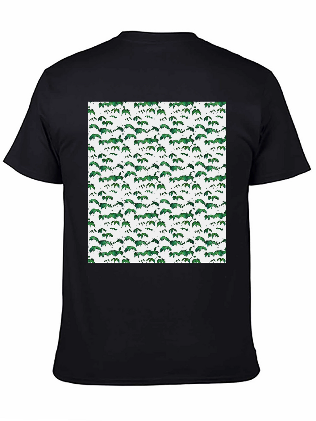 Green Leaf Pattern Black T-Shirt