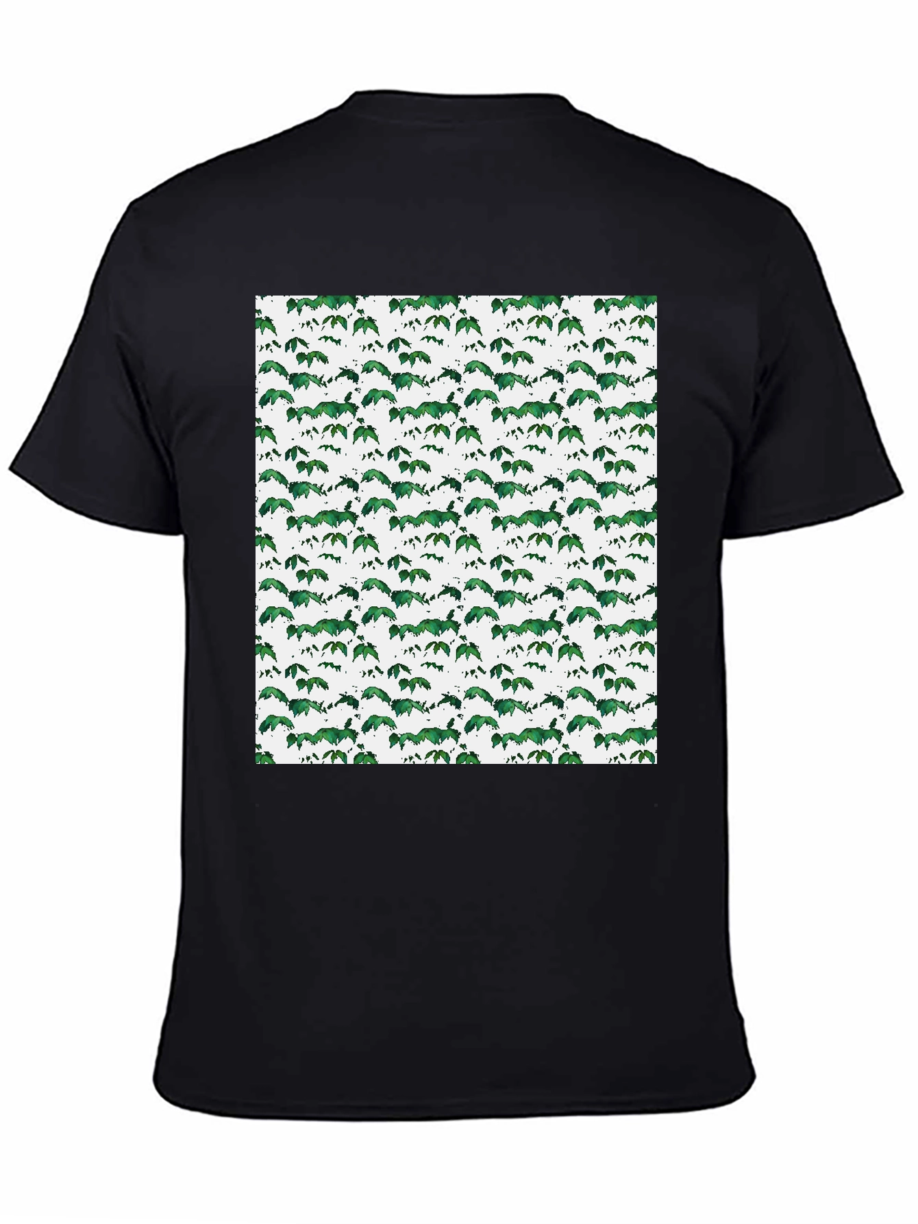 Green Leaf Pattern Black T-Shirt