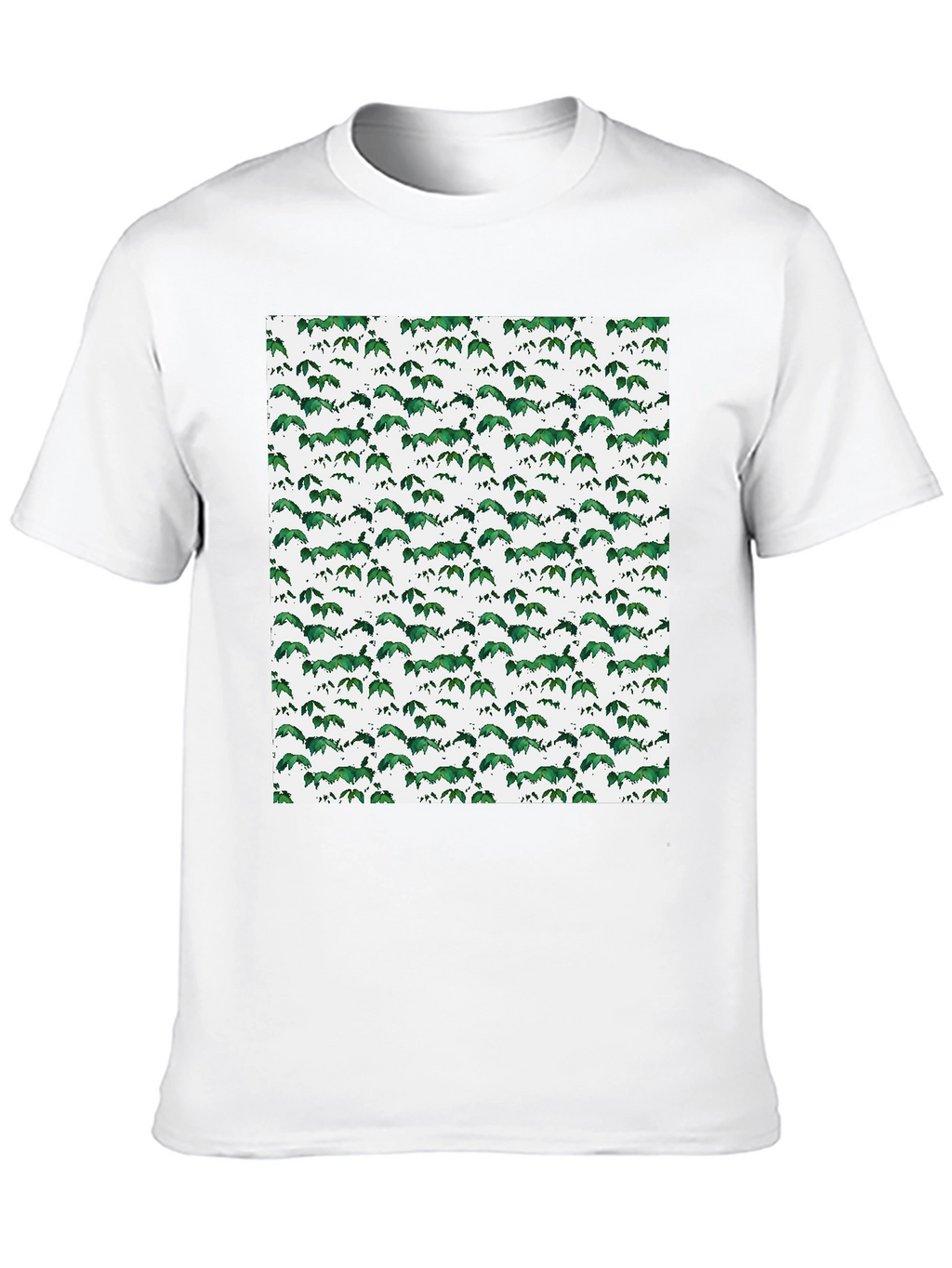 Green Leaf Pattern Black T-Shirt