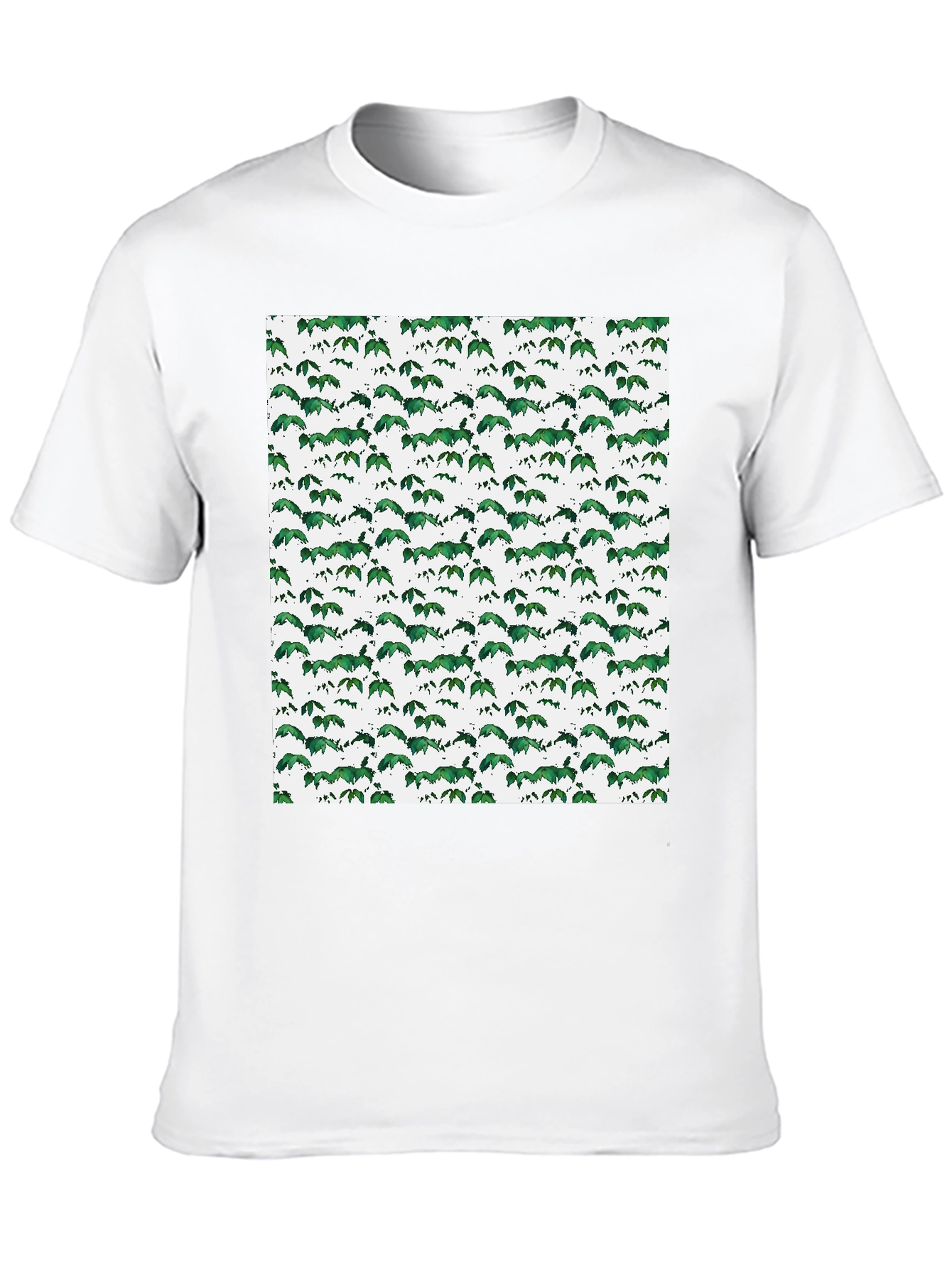 Green Leaf Pattern Black T-Shirt
