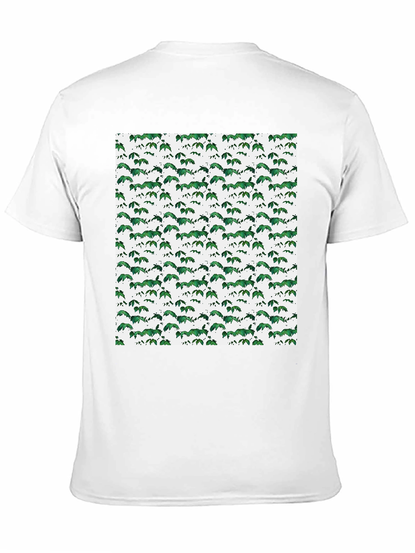 Green Leaf Pattern Black T-Shirt