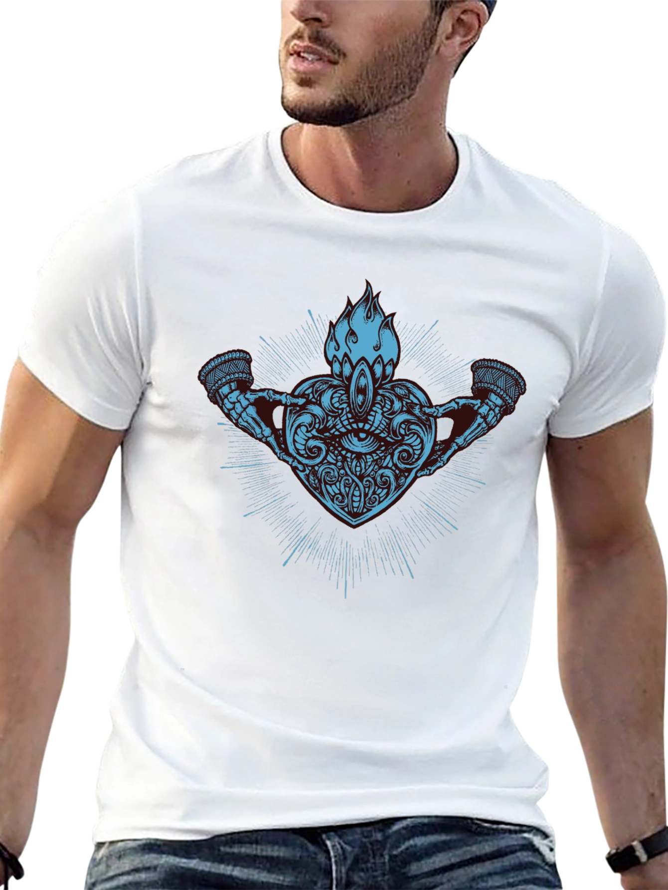 Abstract Heart & Flame Graphic Black T-Shirt