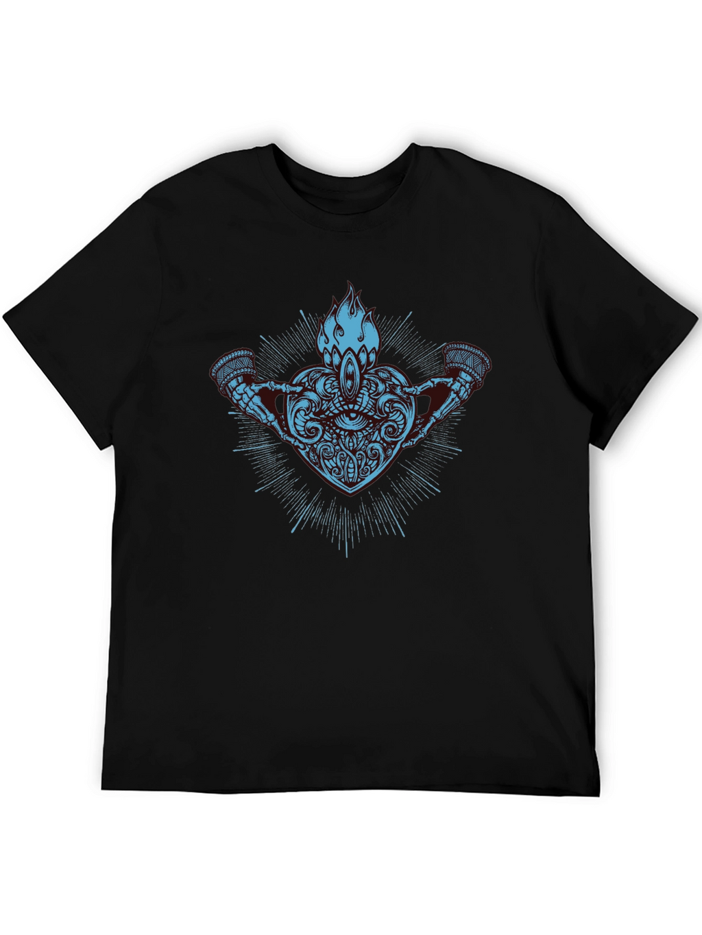 Abstract Heart & Flame Graphic Black T-Shirt