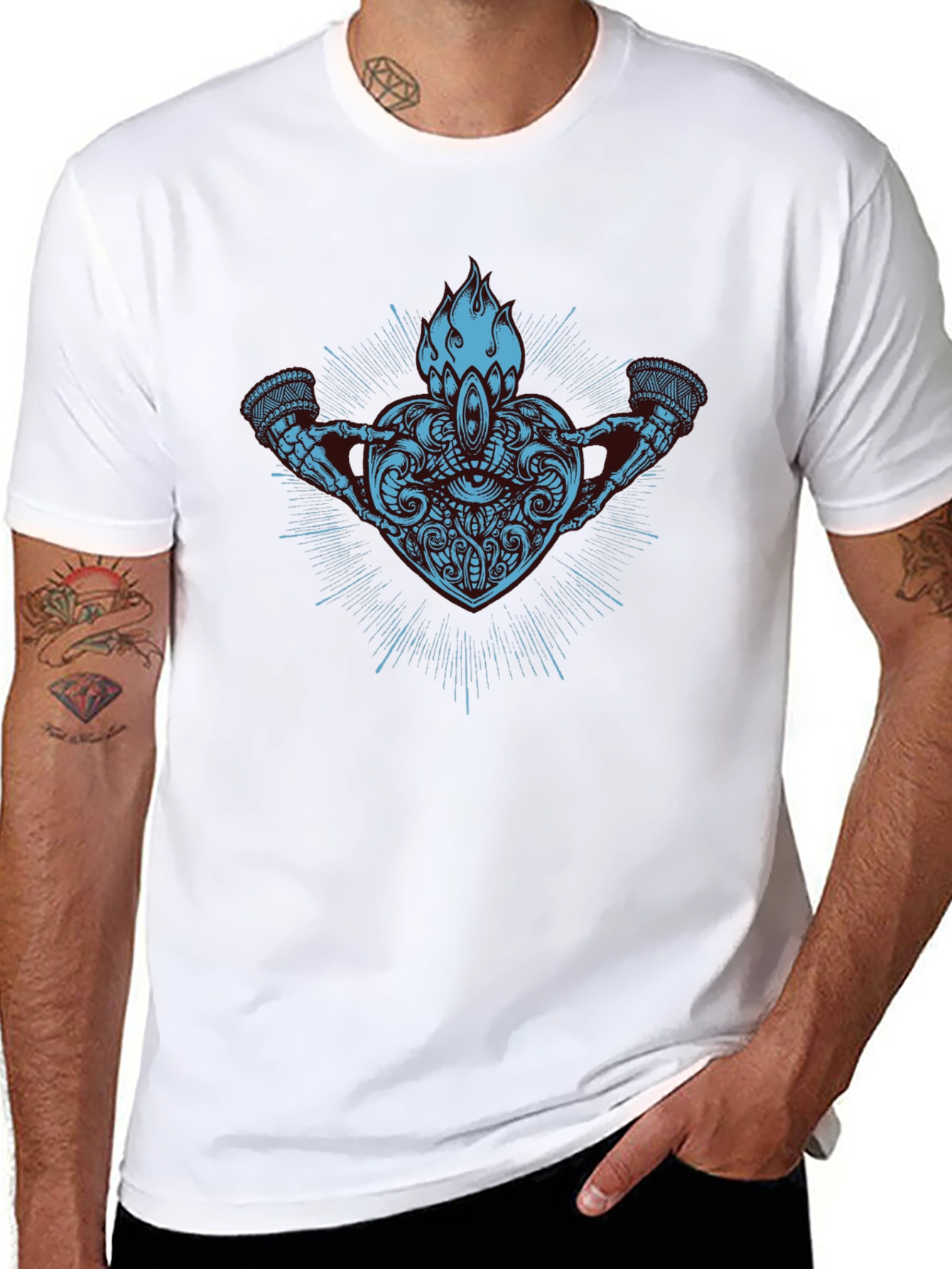 Abstract Heart & Flame Graphic Black T-Shirt